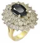14K Ring w/Sapphire & Many Diamonds
