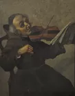 Fine Painting of Monk w/Violin