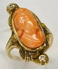 Coral & Diamond Antq. Gold Ring