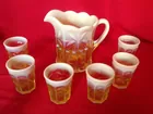Northwood Vasoline Glass Pitcher & Cups