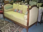Tan Upholstered Day Bed w/ Heavily Carved Trim