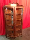 Rare Oak Corner Bow Glass China Cabinet 