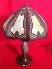 Large Slag Glass & Filigree Lamp