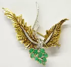 18K Pin w/Emeralds & Diamonds