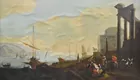 Huge Italian Port Scene Painting