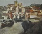 Vernet Bonfort Pntg. of Village & Boats