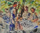 Louis Wolchonok Watercolor of Chess Match
