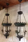 Pair of Bronze Griffin Hanging Lamps