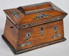 Antq. Mother-of-Pearl Inlaid Wood Tea Caddy