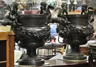 32-in Bronze Urns w/Cherub, Lion Figures