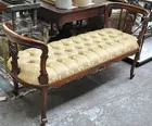 Wood French-style Bench w/Tufted Seat
