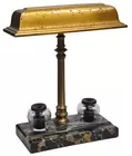 Vintage Bronze Banker's Lamp w/Inkwells