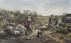 Unsgd. Oil on Canvas, Cooking Over a Fire