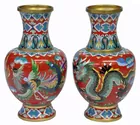 Pr. of Cloisonne Red Dragon Vases