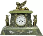 Antq. Green Onyx Clock, Egyptian Motif