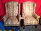 Pair Claw & Ball Wingback Chairs 