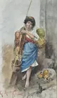 Italian Girl Watercolor sgd. G. Rossi 