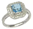 14K White Gold & Blue Topaz Diamd. Ring
