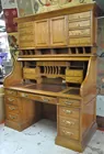Oak Roll Top Desk w/Hutch & Safe