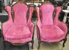 Pr. of French Carved Wing Chairs