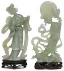 2 Carved Jade Geisha Figures