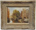 River Town Painting in Ornate Frame