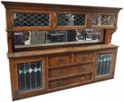 Oak Mirrored Sideboard w/Leaded Hutch