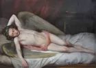 Unsgnd. Oil on Canvas of Sleeping Angel
