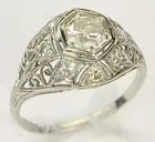 Antq. Filigree Platinum Ring w/Diamond