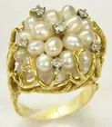Lg. 18K Ring w/Pearls & Diamonds