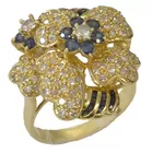 18K Floral Ring w/Sapphires & Diamonds