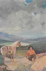 Unsgd. Painting of Indian & Horse