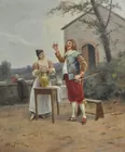 Man & Woman Toasting sgd. Janok