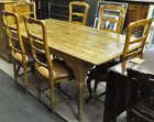 Antq. Pine Harvest Table, 6 Ladderback Chairs