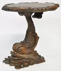 Carved Wood Dolphin Pedestal Table