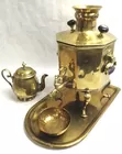 H.p.3 Brass Russian Samovar, Tray & Teapot Lot