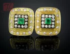 18K Gold & Platinum Diamond & Emerald Earrings