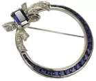 14K Vintage Circle Pin w/Diamonds, Blue Spinel