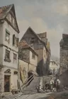 Lg. Watercolor, European Street Scene, dated 1866