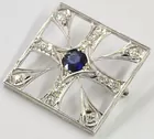 White Gold Pin w/Diamonds & Sapphire
