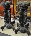 Pr. Carved Asian Plant/Candle Stands, 40 in. tall