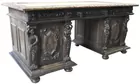 Antq. Oak Desk with Carved Figures, Bun Feet