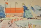 Race Horse Scene Watercolor, sgd. Raoul Dufy
