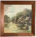M L Poum Malakoul River Scene Oil On Canvas