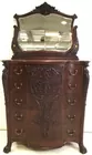 Antique Carved 5 Drawer High Chest w/ Cheval Mirro