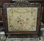 Antq. Carved Needlepoint Firescreen