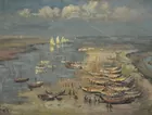 Fishing Boats Painting sgd. E.S. (Edward Seago?)