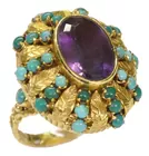 18K Ring w/Lg. Amethyst & Turquoise