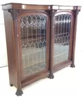 Antique Tiger Oak Leaded Glass Front Cabinet
