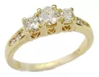 14K Three-Stone Diamond Ring